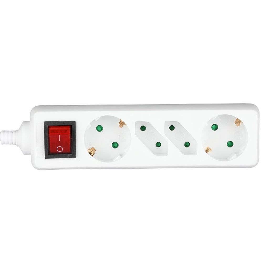 Anteprima V-TAC Multipresa con Cavo 1,5m e 4x Prese 10/16A (2x Eu Plug + 2x Schuko), Spina 16A e Interruttore Colore Bianco